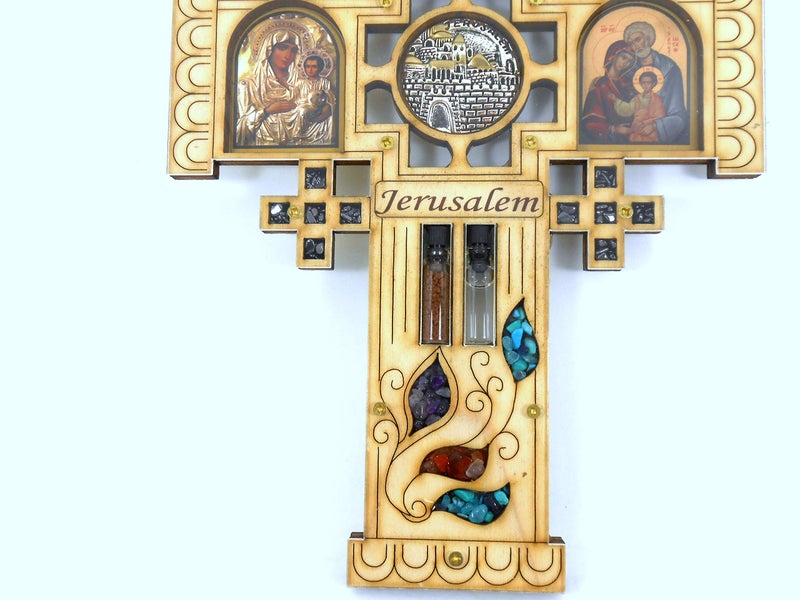 Hengulus Large Wood Jerusalem Cross Wall Decor Hanging Housewarming Orthodox Greek Christian Religious Charm Icon Gift Holy water Earth - Image 3